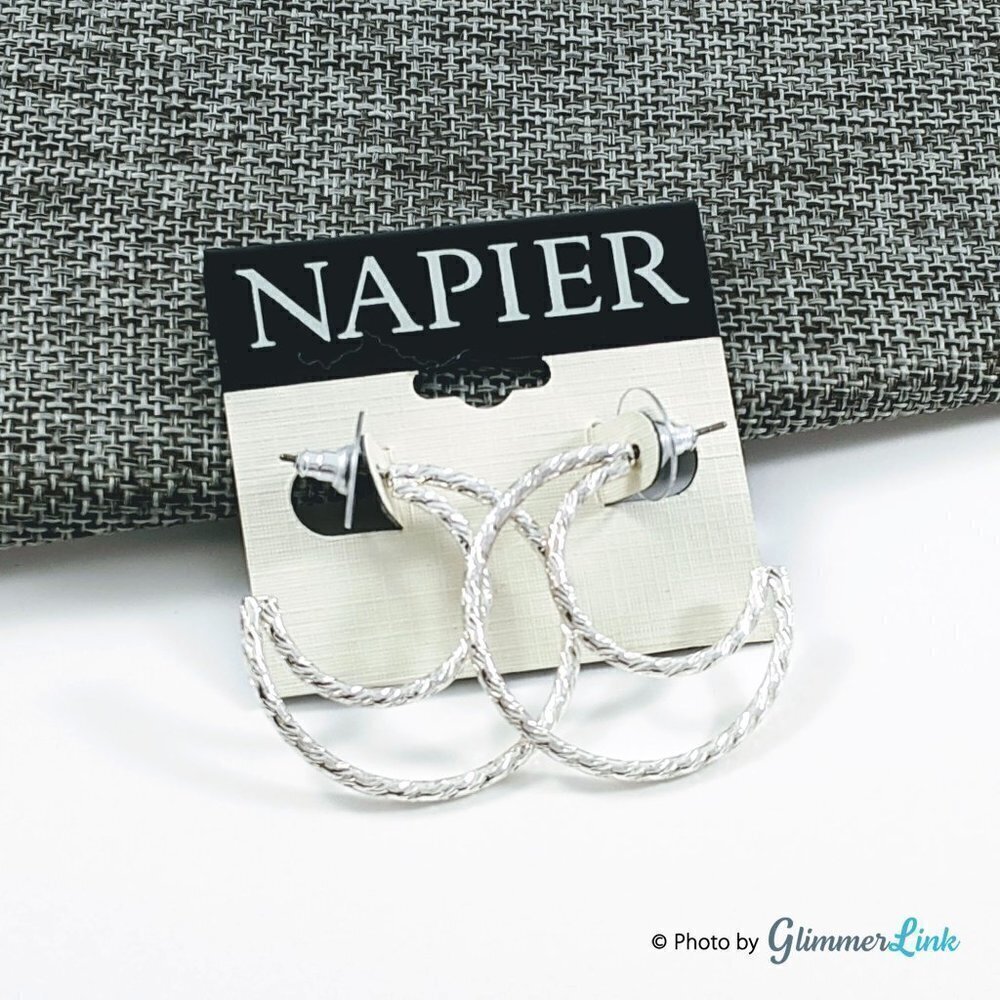 NWT Napier Silver Tone Crescent Moon Hoop Earrings